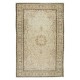 Hand Knotted Vintage Turkish Oushak Wool Area Rug, Antique Washed Carpet with Medallion Design