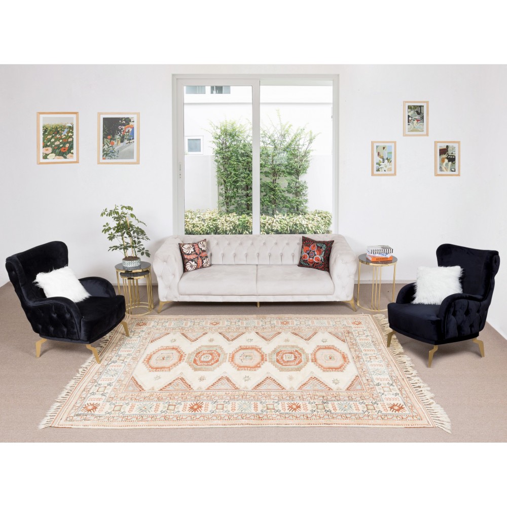 Turkish Handmade Unique Rug, Vintage Carpet with Geometric Design
