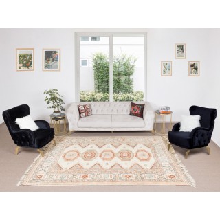 Turkish Handmade Unique Rug, Vintage Carpet with Geometric Design