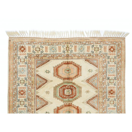 Turkish Handmade Unique Rug, Vintage Carpet with Geometric Design