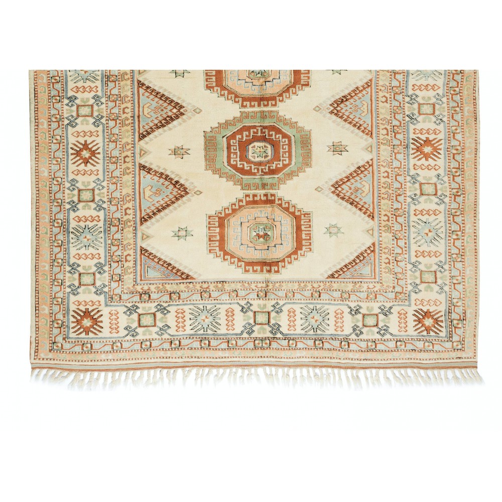 Turkish Handmade Unique Rug, Vintage Carpet with Geometric Design