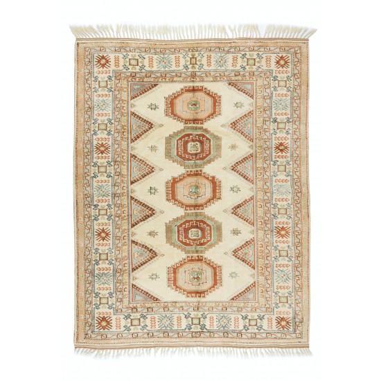 Turkish Handmade Unique Rug, Vintage Carpet with Geometric Design