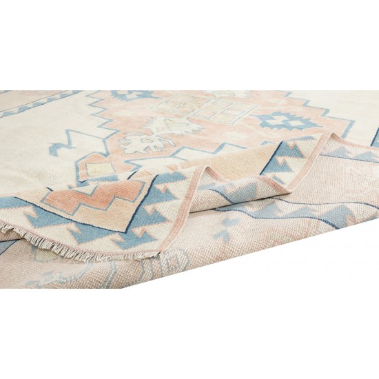 Hand Knotted Vintage Turkish Oushak Area Rug, Geometric Design Wool Carpet Hand Knotted Vintage Turkish Oushak Area Rug, Geometric Design Wool Carpet