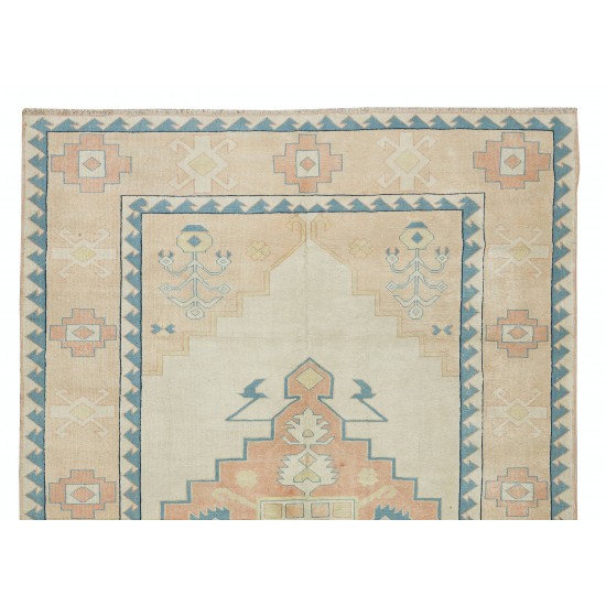 Hand Knotted Vintage Turkish Oushak Area Rug, Geometric Design Wool Carpet Hand Knotted Vintage Turkish Oushak Area Rug, Geometric Design Wool Carpet