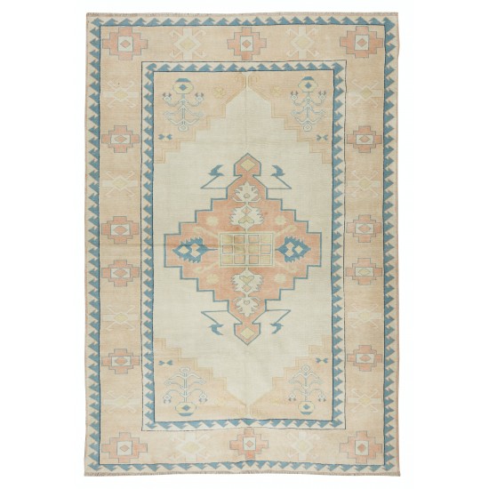 Hand Knotted Vintage Turkish Oushak Area Rug, Geometric Design Wool Carpet Hand Knotted Vintage Turkish Oushak Area Rug, Geometric Design Wool Carpet