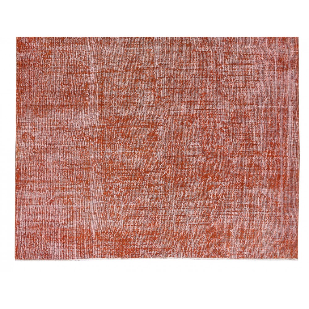 Vintage Hand-Knotted Turkish Rug Over-Dyed in Orange for Modern Home & Office Decor