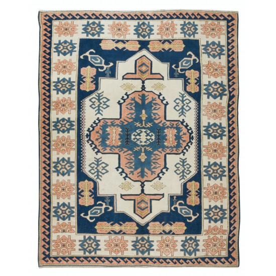 Central Anatolian Handmade Traiditonal Rug, Vintage Geometric Carpet