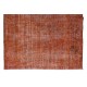 Vintage Hand-Knotted Turkish Rug Over-Dyed in Orange for Modern Home & Office Decor