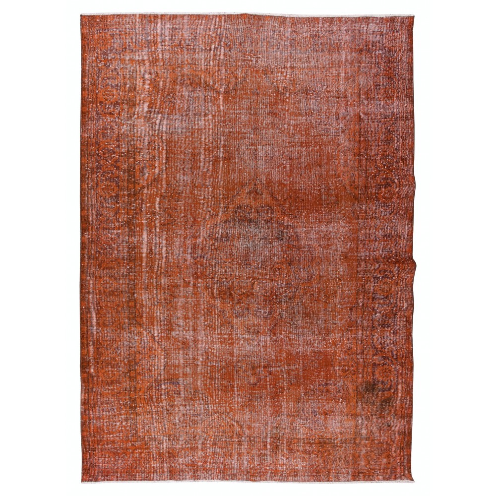 Vintage Hand-Knotted Turkish Rug Over-Dyed in Orange for Modern Home & Office Decor