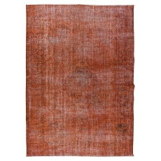 Vintage Hand-Knotted Turkish Rug Over-Dyed in Orange for Modern Home & Office Decor