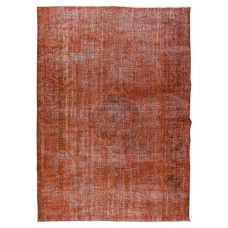 Vintage Hand-Knotted Turkish Rug Over-Dyed in Orange for Modern Home & Office Decor