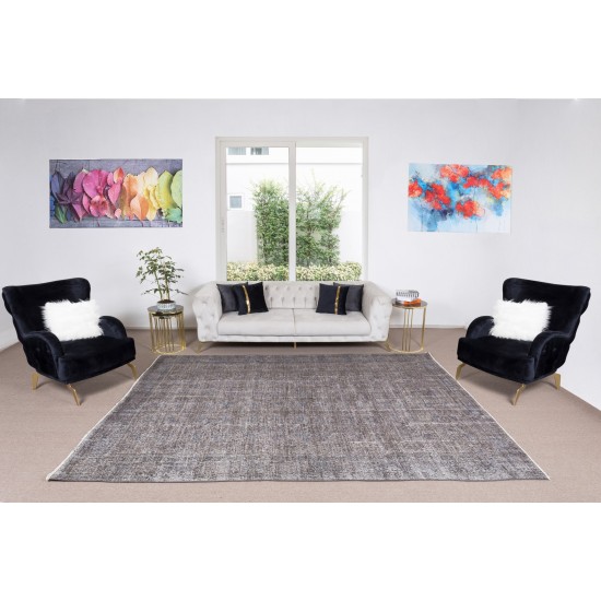 Hand-Knotted Vintage Turkish Area Rug Over-Dyed in Gray, Ideal for Modern Home & Office Decor