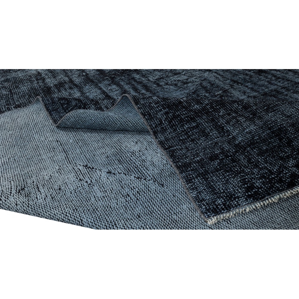 Black Over-Dyed Rug, Vintage Handmade Turkish Wool Carpet for Modern Interiors