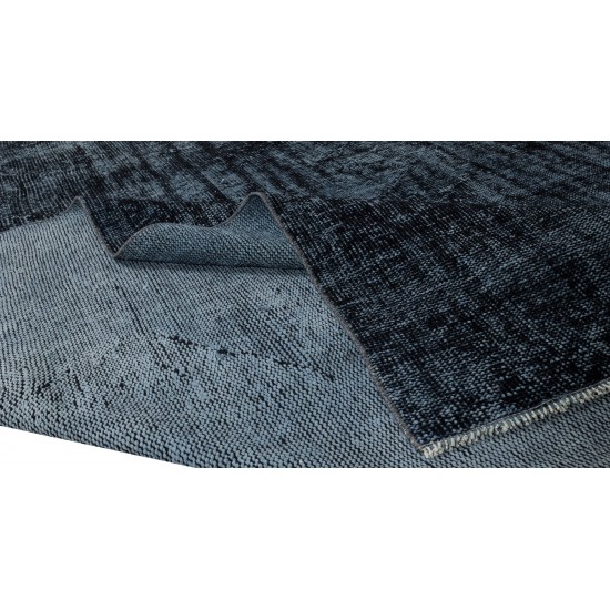 Black Over-Dyed Rug, Vintage Handmade Turkish Wool Carpet for Modern Interiors