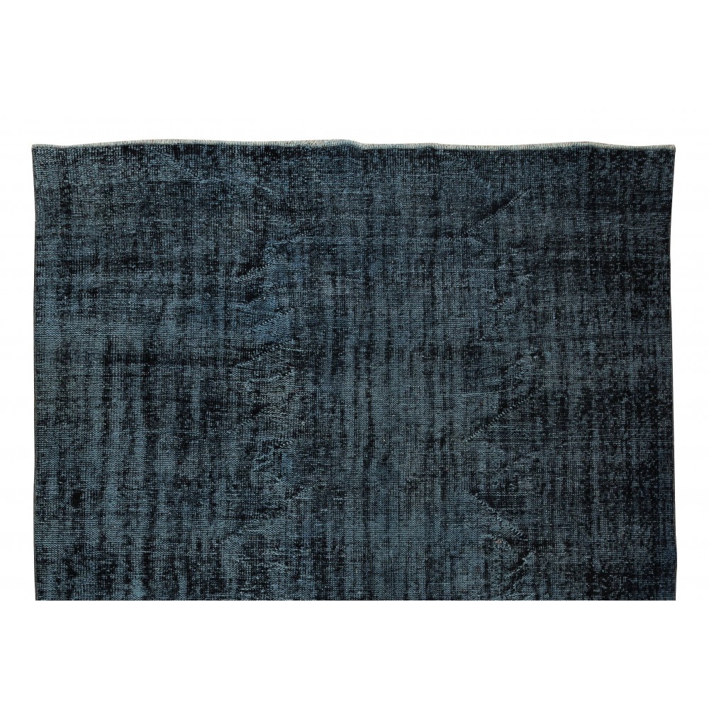 Black Over-Dyed Rug, Vintage Handmade Turkish Wool Carpet for Modern Interiors