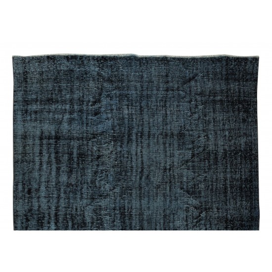 Black Over-Dyed Rug, Vintage Handmade Turkish Wool Carpet for Modern Interiors Black Over-Dyed Rug, Vintage Handmade Turkish Wool Carpet for Modern Interiors