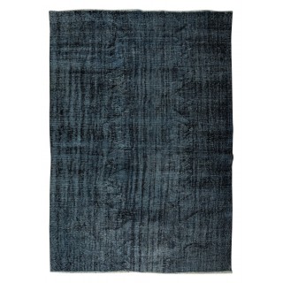 Black Over-Dyed Rug, Vintage Handmade Turkish Wool Carpet for Modern Interiors