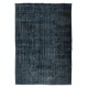 Black Over-Dyed Rug, Vintage Handmade Turkish Wool Carpet for Modern Interiors