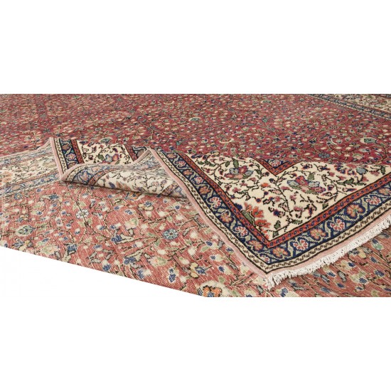 One-of-a-Kind Traditional Turkish Hand Knotted Rug, Floral Pattern Vintage Carpet