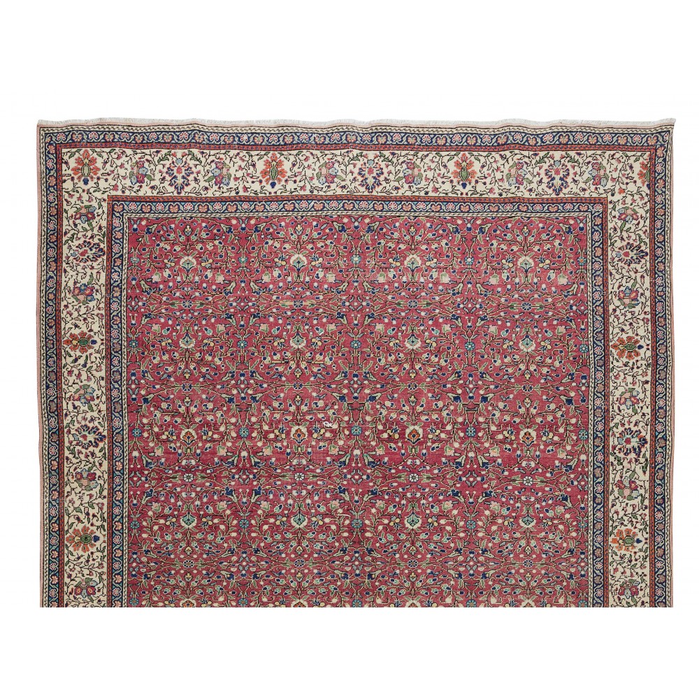 One-of-a-Kind Traditional Turkish Hand Knotted Rug, Floral Pattern Vintage Carpet