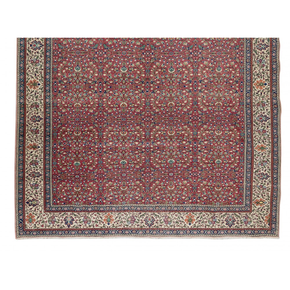 One-of-a-Kind Traditional Turkish Hand Knotted Rug, Floral Pattern Vintage Carpet