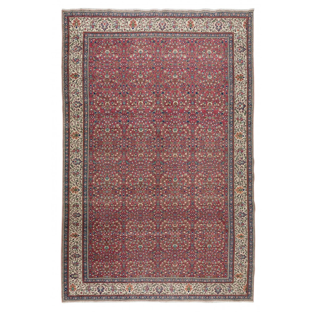 One-of-a-Kind Traditional Turkish Hand Knotted Rug, Floral Pattern Vintage Carpet