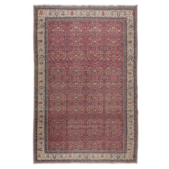 One-of-a-Kind Traditional Turkish Hand Knotted Rug, Floral Pattern Vintage Carpet