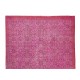 Elegant Vintage Turkish Wool Area Rug Over-Dyed in Pink, Handmade Floral Design Carpet