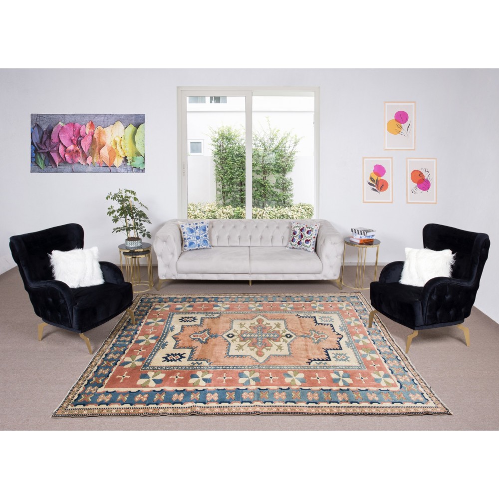Modern Turkish Hand Knotted Area Rug, Geometric Design Carpet, 100% Wool