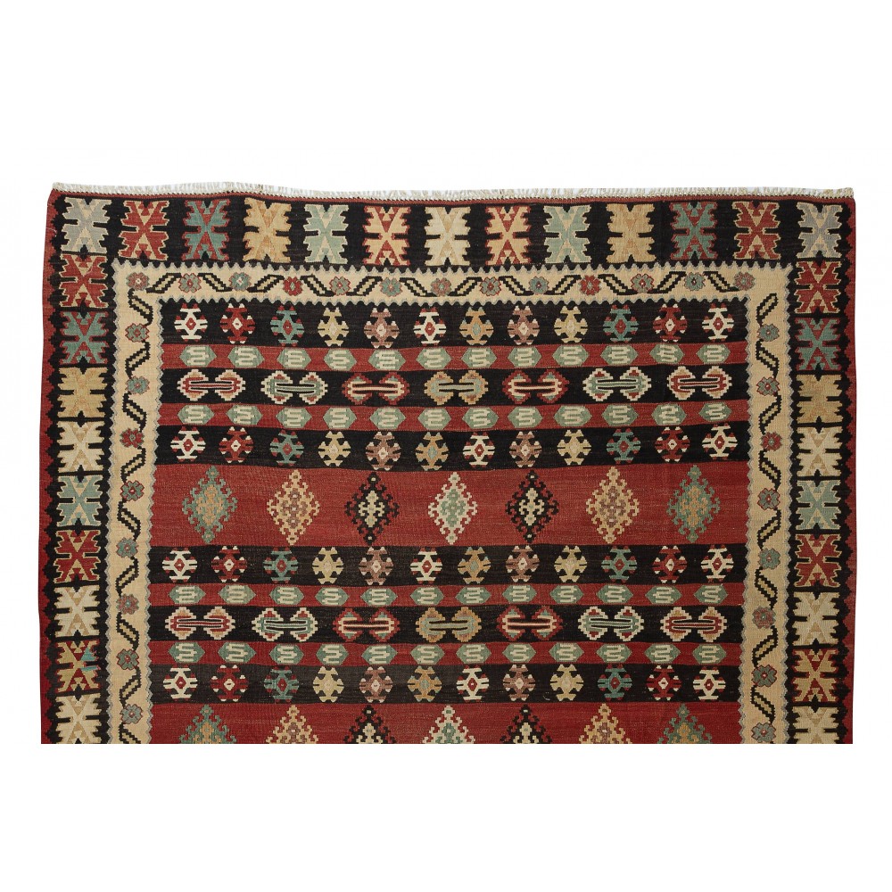 Vintage Authentic Hand-Woven Turkish Kilim Rug Made of Wool, Flat-Weave Floor Covering