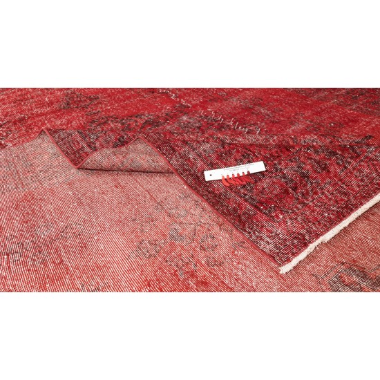 Hand Knotted Vintage Turkish Rug Over-Dyed in Red 4 Modern Interiors, Woolen Floor Covering