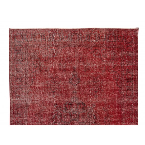 Hand Knotted Vintage Turkish Rug Over-Dyed in Red 4 Modern Interiors, Woolen Floor Covering