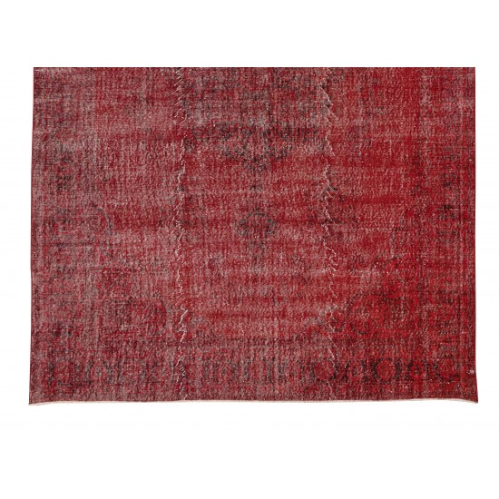 Hand Knotted Vintage Turkish Rug Over-Dyed in Red 4 Modern Interiors, Woolen Floor Covering