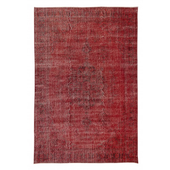 Hand Knotted Vintage Turkish Rug Over-Dyed in Red 4 Modern Interiors, Woolen Floor Covering
