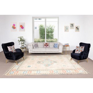 Handmade Turkish Oushak Area Rug with Geometric Design, 100% Wool