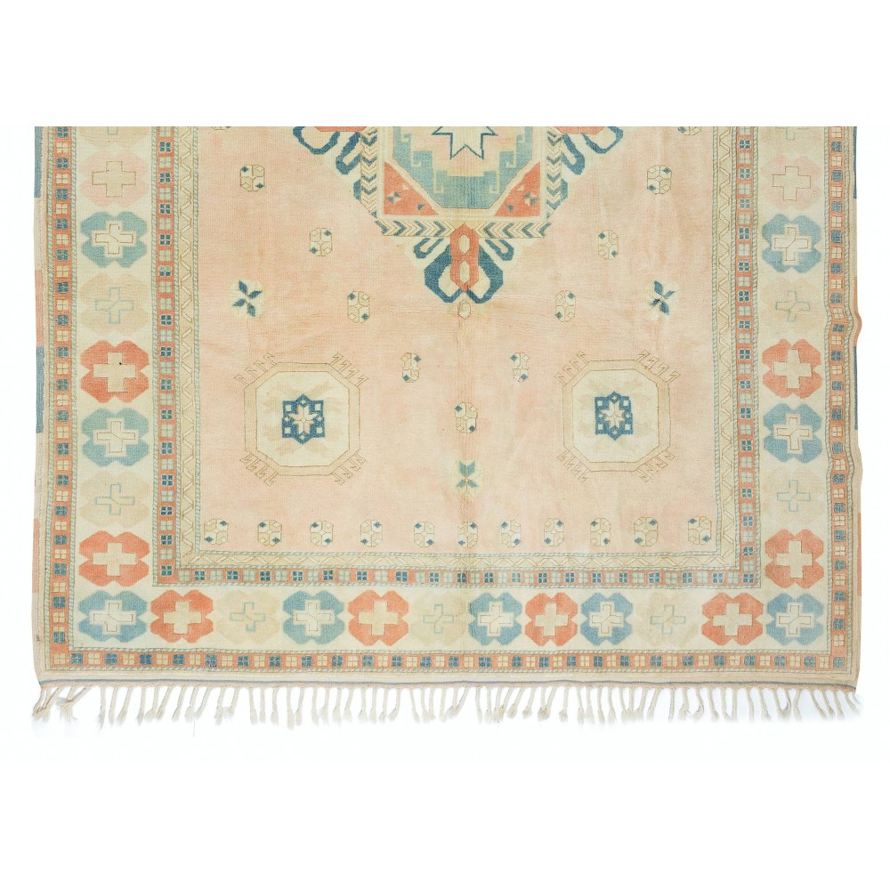 Modern Handmade Turkish Oushak Area Rug with Geometric Design, 100% Wool