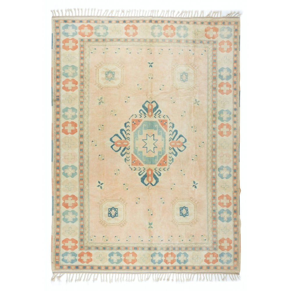 Modern Handmade Turkish Oushak Area Rug with Geometric Design, 100% Wool
