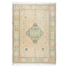 Handmade Turkish Oushak Area Rug with Geometric Design, 100% Wool