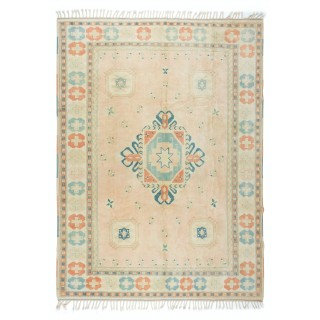 Handmade Turkish Oushak Area Rug with Geometric Design, 100% Wool