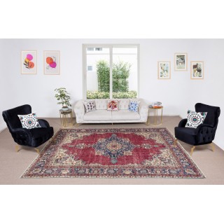 Vintage Handmade Turkish Area Rug with Medallion Design