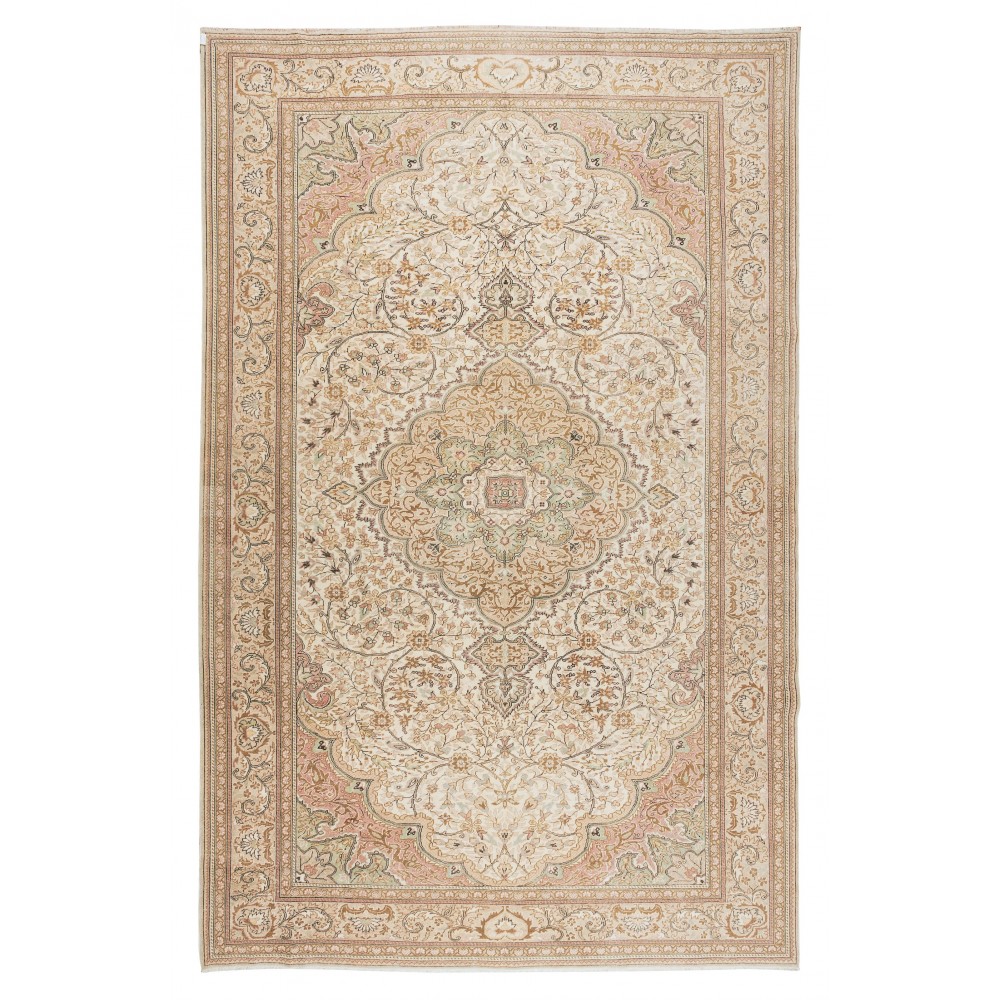 Contemporary Hand-Knotted Turkish Oushak Area Rug with Medallion Design, 100% Wool