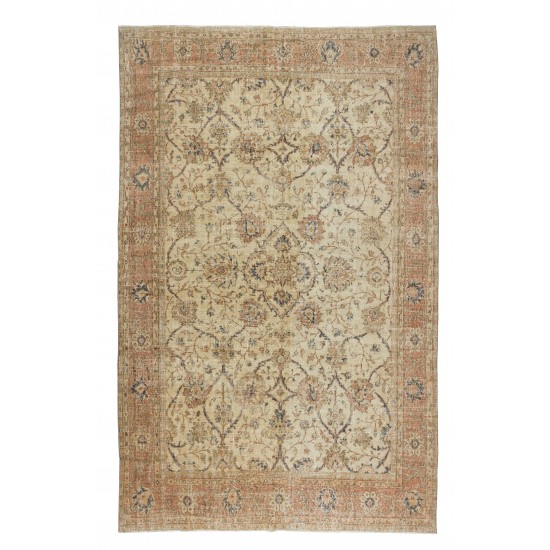 Vintage Hand-Knotted Turkish Oushak Wool Area Rug with Floral Design