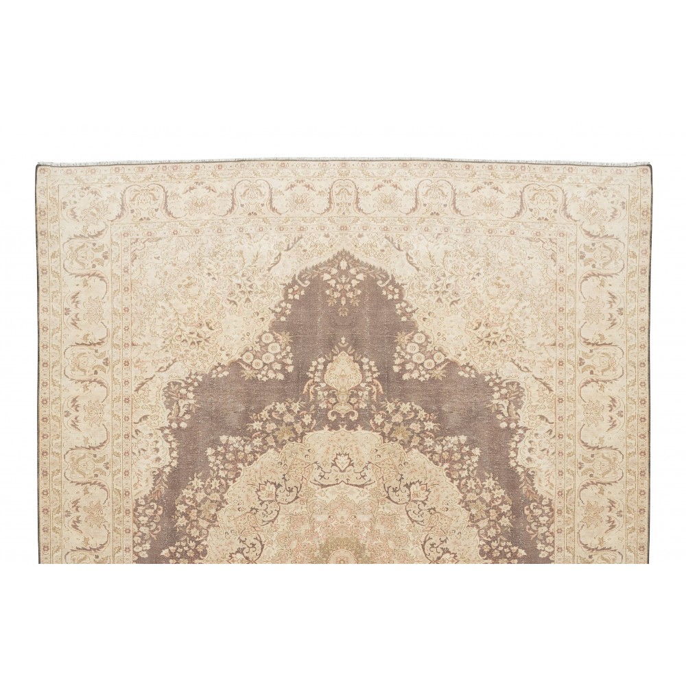 One-of-a-Kind Handmade Turkish Oushak Area Rug, Vintage Sun Faded Carpet
