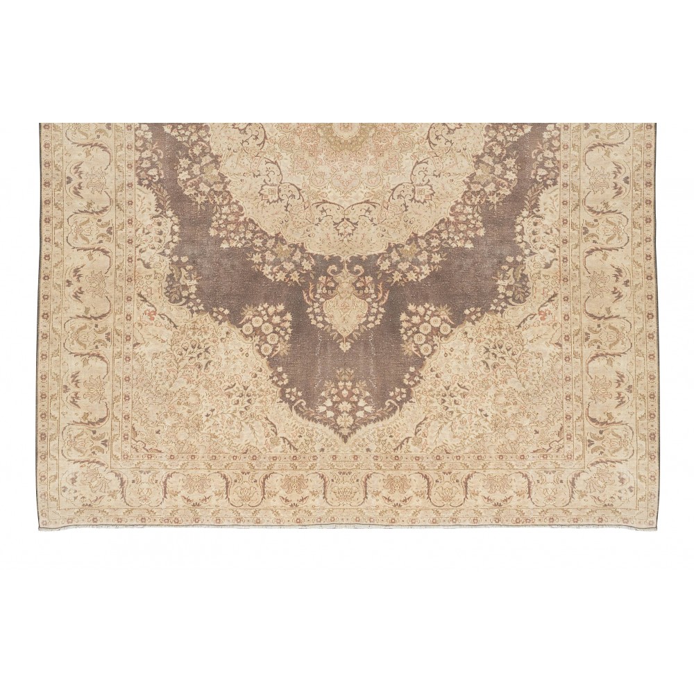 One-of-a-Kind Handmade Turkish Oushak Area Rug, Vintage Sun Faded Carpet
