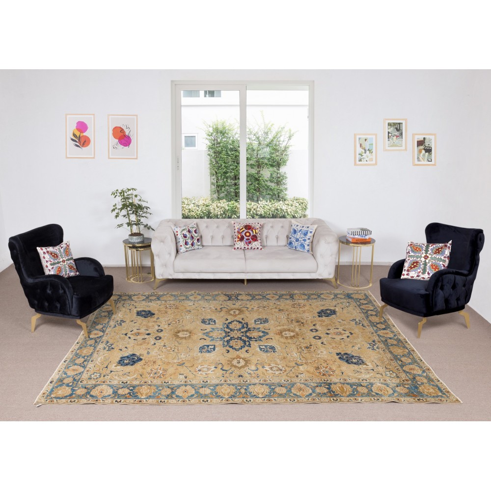 Vintage Hand Knotted Area Rug, Floral Pattern Turkish Carpet, 100% Wool