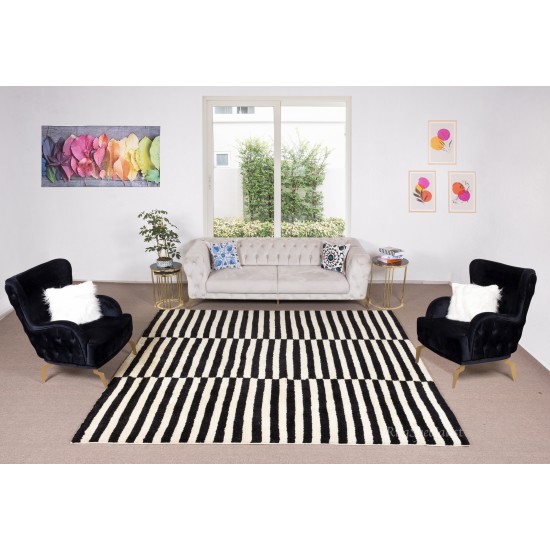 Contemporary Striped Hand-Knotted "Tulu" Rug Made of Natural Wool, Custom Options Available Contemporary Striped Hand-Knotted "Tulu" Rug Made of Natural Wool, Custom Options Available