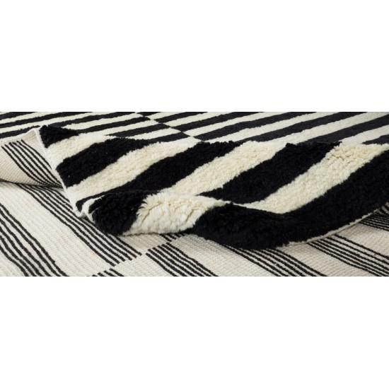 Contemporary Striped Hand-Knotted "Tulu" Rug Made of Natural Wool, Custom Options Available Contemporary Striped Hand-Knotted "Tulu" Rug Made of Natural Wool, Custom Options Available