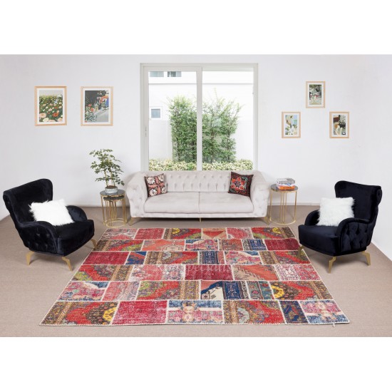 Handmade Turkish Patchwork Rug Made from Vintage Carpets