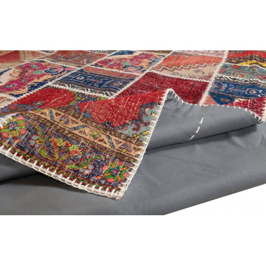 Handmade Turkish Patchwork Rug Made from Vintage Carpets