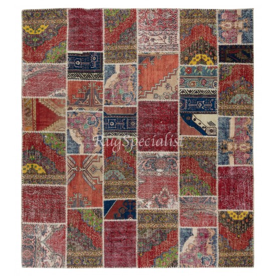 Handmade Turkish Patchwork Rug Made from Vintage Carpets